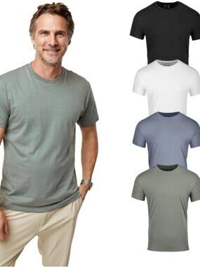 Men's Multi 4 Pack Crew Neck Short Sleeve Fitted Style Soft Poly Blend T Shirts